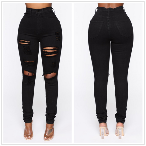 2022 Black Ripped Jeans For Women High Waist Denim Pencil Pants Stretch Slim Skinny Trousers XS-XL Global Drop Ship