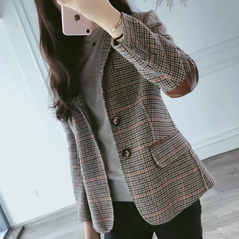 2023 Business Interview Plaid Suits Women Work Office Ladies Long Sleeve Vintage Blazer