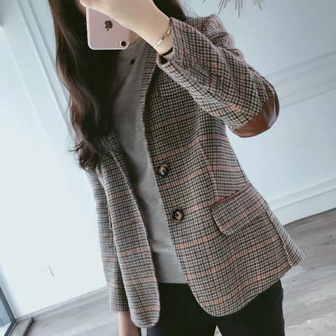 2022 Business Interview Plaid Suits Women Work Office Ladies Long Sleeve Vintage Blazer