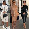 2022 Women Sexy Bodycon Dress Autumn High Collar Long Sleeve Slim Fitness Dress Elegant Ladies Casual Pencil Dress
