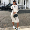 2022 Women Sexy Bodycon Dress Autumn High Collar Long Sleeve Slim Fitness Dress Elegant Ladies Casual Pencil Dress