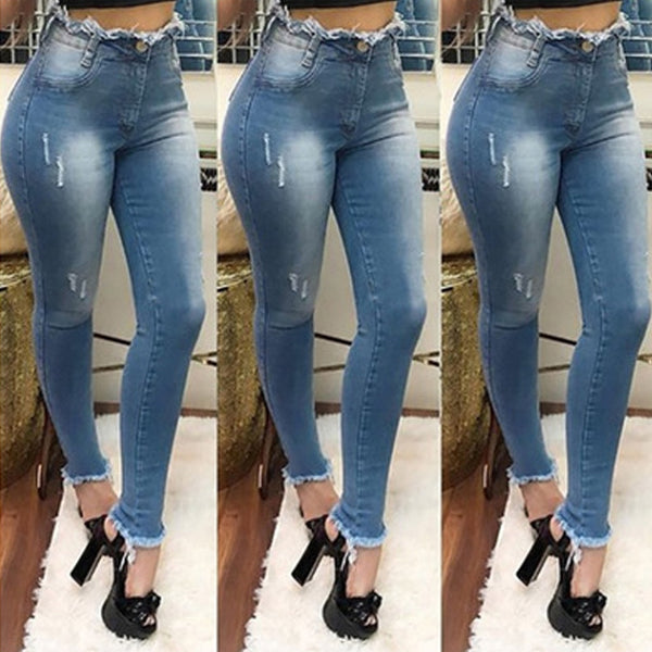 2022 High Waist Jeans For Women Slim Fit Stretch Denim Jeans Bodycon Tassel Belt Bandage Skinny Push Up Jeans Woman