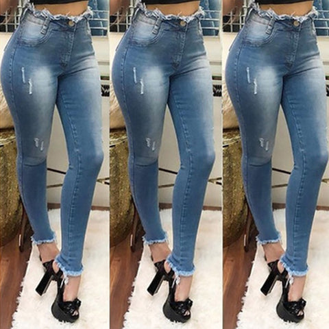 2022 High Waist Jeans For Women Slim Fit Stretch Denim Jeans Bodycon Tassel Belt Bandage Skinny Push Up Jeans Woman