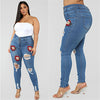 2022 High Waist Plus Size Jeans For Women Red Lips Printed Ripped Denim Pencil Pants Elastic Casual Jeans L-5XL