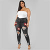 2022 High Waist Plus Size Jeans For Women Red Lips Printed Ripped Denim Pencil Pants Elastic Casual Jeans L-5XL