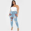 2022 High Waist Plus Size Jeans For Women Red Lips Printed Ripped Denim Pencil Pants Elastic Casual Jeans L-5XL