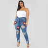 2022 High Waist Plus Size Jeans For Women Red Lips Printed Ripped Denim Pencil Pants Elastic Casual Jeans L-5XL