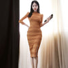2022 Korea Slim Embroidery Out Lace Dress Women Stand Collar Seven quarter sleeve Package hip Split Dress