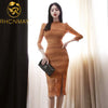 2022 Korea Slim Embroidery Out Lace Dress Women Stand Collar Seven quarter sleeve Package hip Split Dress