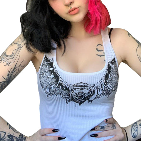 2022 New Sexy Tank Tops Women Gothic Punk Style Print Slim Fit Club Ladies Casual Crop Top Streetwear Clubwear tee shirt femme