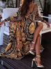 2022  Style  Elegant Women Sexy Boat Neck Glitter Long Sleeve Deep V Neck Print Dress Party Formal Long Dress