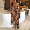 2022  Style  Elegant Women Sexy Boat Neck Glitter Long Sleeve Deep V Neck Print Dress Party Formal Long Dress