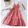 2022  Summer Women Dress V-Neck Plaid Strap Dress Sleeveless Beach Long Elegant Vintage Party Dresses Vestidos P555