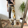 2022 Trend Sunflowers Printed Light Blue Jeans fit women young Girls soft denim long pant patchwork Harem hight waist jeans