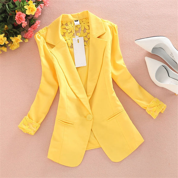 2022 Women's Blazers Notched Collar Business Suits Female Work Office Ladies Lece Hook Flower Casual Blazer Outerwear