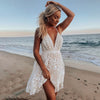 2022  Women's Lace Sexy Beach White Boho Dress V-neck Open Back Dress Ladies Dresses Summer Clothes For Women