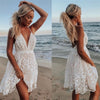 2022  Women's Lace Sexy Beach White Boho Dress V-neck Open Back Dress Ladies Dresses Summer Clothes For Women