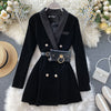 2023  Women Velvet Blazer Black Spring Double breasted With belt bag Female jacket Coat Office ladies YNZZU 9O161