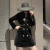2023  Women Velvet Blazer Black Spring Double breasted With belt bag Female jacket Coat Office ladies YNZZU 9O161