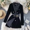 2023  Women Velvet Blazer Black Spring Double breasted With belt bag Female jacket Coat Office ladies YNZZU 9O161