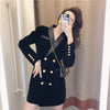 2023  Women Velvet Blazer Black Spring Double breasted With belt bag Female jacket Coat Office ladies YNZZU 9O161