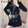 2023  Women Velvet Blazer Black Spring Double breasted With belt bag Female jacket Coat Office ladies YNZZU 9O161