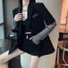 2023 Autumn Black Blazer For Women Long Sleeve Diamond Patchwork Long Elegant Coat Female women Clothing
