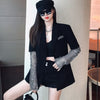 2023 Autumn Black Blazer For Women Long Sleeve Diamond Patchwork Long Elegant Coat Female women Clothing