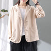 2023 Retro Autumn Cotton and Linen Suit Female Button Long-sleeved Loose Coat Short Casual Top Solid Color Cardigan Shirt y072