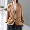 2023 Retro Autumn Cotton and Linen Suit Female Button Long-sleeved Loose Coat Short Casual Top Solid Color Cardigan Shirt y072