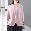2023 Retro Autumn Cotton and Linen Suit Female Button Long-sleeved Loose Coat Short Casual Top Solid Color Cardigan Shirt y072