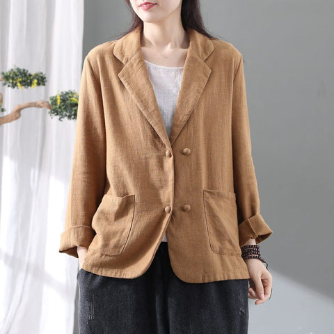 2023 Retro Autumn Cotton and Linen Suit Female Button Long-sleeved Loose Coat Short Casual Top Solid Color Cardigan Shirt y072