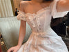 2022 Retro Embroidery Floral Dot Stitching Lace Wood ears Off Shoulder Dress Woman White Short Sleeve Mini Dresses Holiday Robe