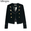2022 Runway Women Short Jacket Spring Autumn Coat Double Breasted Blazer Suit Female Velvet Black Slim Outwear A1343