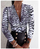 2023 Sexy Leopard Blus Wanita Kasual Lengan Panjang Mendalam V Leher Bodycon Top Wanita Elegan Kantor Wanita Blus Kemeja Mujer Blusas