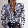 2023 Sexy Leopard Blus Wanita Kasual Lengan Panjang Mendalam V Leher Bodycon Top Wanita Elegan Kantor Wanita Blus Kemeja Mujer Blusas