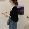 2023 Single Breasted Chic Serbaguna Kasual Lengan Panjang Blus Retro Renda O-Leher Bahasa Perancis Beludru Desain Kemeja