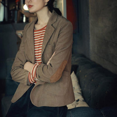 2023 Spring Autumn Arts Style Women Long Sleeve Casual Blazer Femme Coat Cotton Corduroy Double Pocket Vintage Blazers M283