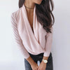 2023 Spring Autumn  Elegant Shirt Women Autumn Sexy Long Sleeve Deep V Neck Solid Color Blouse Top Slims Fit Shirt