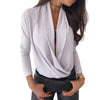 2023 Spring Autumn  Elegant Shirt Women Autumn Sexy Long Sleeve Deep V Neck Solid Color Blouse Top Slims Fit Shirt