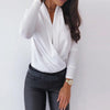 2023 Spring Autumn  Elegant Shirt Women Autumn Sexy Long Sleeve Deep V Neck Solid Color Blouse Top Slims Fit Shirt