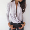 2023 Spring Autumn  Elegant Shirt Women Autumn Sexy Long Sleeve Deep V Neck Solid Color Blouse Top Slims Fit Shirt