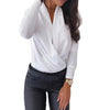2023 Spring Autumn  Elegant Shirt Women Autumn Sexy Long Sleeve Deep V Neck Solid Color Blouse Top Slims Fit Shirt