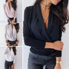 2023 Spring Autumn  Elegant Shirt Women Autumn Sexy Long Sleeve Deep V Neck Solid Color Blouse Top Slims Fit Shirt