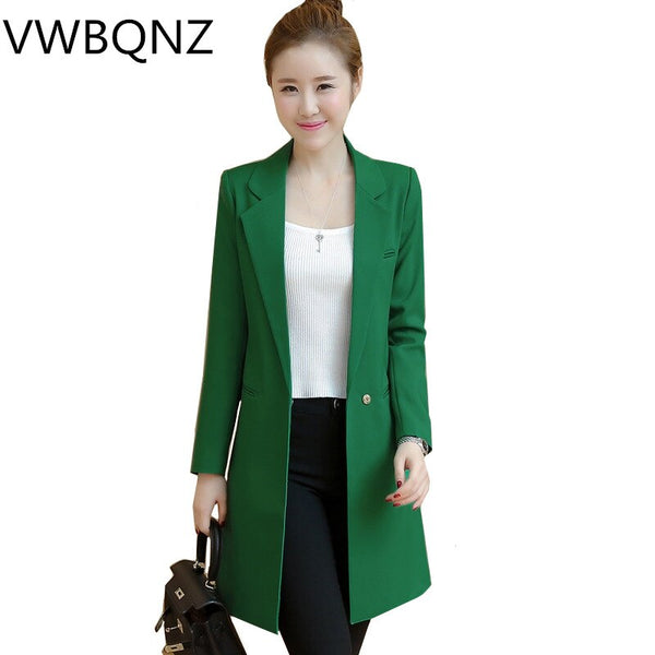 2022 Spring Autumn New Women's Long Coat Slim Elegant Blazer Jacket Plus size Solid Casual Female Blazer Orange Green Black 3XL