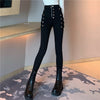 2022 Spring Autumn jeans Women Double Breasted Decoration high Waist Black Elastic Slim Casual Pencil Pants KZ886