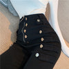 2022 Spring Autumn jeans Women Double Breasted Decoration high Waist Black Elastic Slim Casual Pencil Pants KZ886