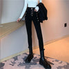 2022 Spring Autumn jeans Women Double Breasted Decoration high Waist Black Elastic Slim Casual Pencil Pants KZ886