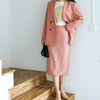 2023 Spring Autumn Women Blazers Suits Doule Breasted Pink Blazer High Waist Skirt Office Lady Sets Two-piece Coat Suit