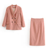 2022 Spring Autumn Women Blazers Suits Doule Breasted Pink Blazer High Waist Skirt Office Lady Sets Two-piece Coat Suit